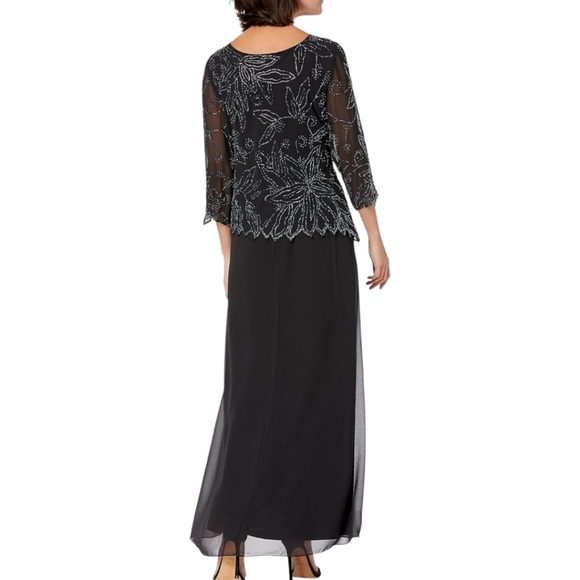 JKara Black Beaded Long Evening Gown Size 14 - Picture 2 of 8